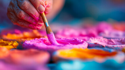 Clean studio shot of a ceramicist glazing pottery brush applying finish