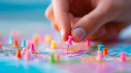 Clean studio shot of a travel agent planning a trip map