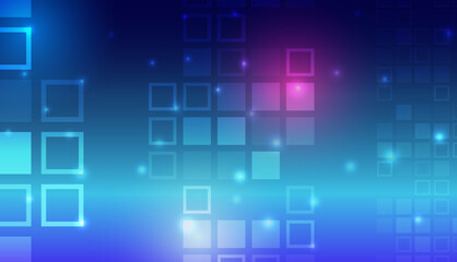 A vibrant abstract technology background with glowing squares on a blue and purple gradient, creating a futuristic digital atmosphere inspired by data, interfaces, and innovation.