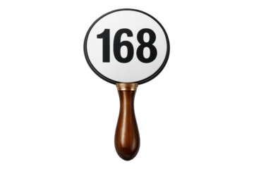 Auction paddle number 168 with transparent background for design use.