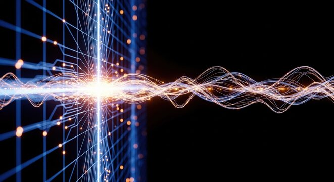 Abstraktes digitales Datennetzwerk mit leuchtender Energiequelle