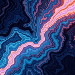 Fototapeta premium Vivid Abstract Art Featuring Intricate Layered Waves of Blue and Pink Swirling in a Mesmerizing Geometric Pattern Enhanced by Deep Shadows