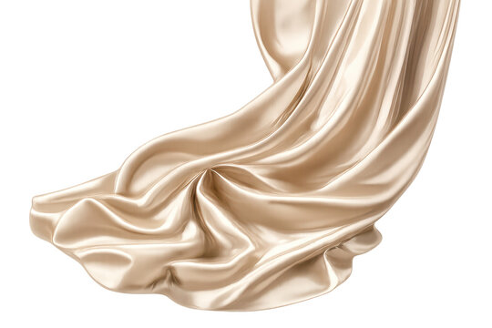 Elegant flowing silk cloth on transparent background with soft folds