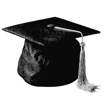Graduation mortar board cap halftone grunge vector design element