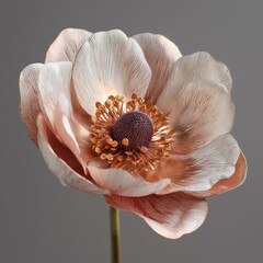 Elegant Peach Flower Close-Up with Delicate Petals on Gray Background