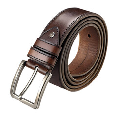 Brown leather belt with silver buckle for men