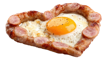 A heart-shaped breakfast with sausage and an egg