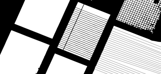 Black and White Grid, Stripes, and Paper Fragments for Design, Tech, and Editorial striped patterns, and torn paper textures.	