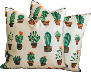 Decorative Cactus Pattern Throw Pillows for Modern Home Decor Isolated on Transparent Background