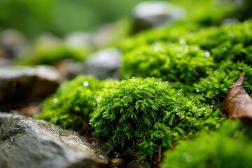 Vibrant green moss on rocky surface