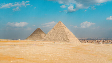 The great pyramid of giza egypt on a suuny day and blue sky