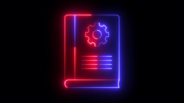 neon User manual icon isolated on black background. User manual book icon animation. User guide book. Instruction sign. Read before use. Knowledge base. Online instruction manual and strategy advice.