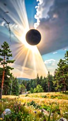 Sun eclipse over meadow