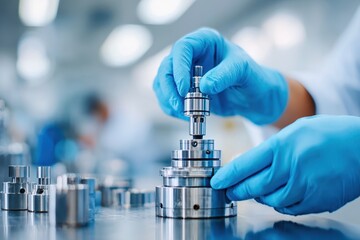 Technician assembling precision metal components