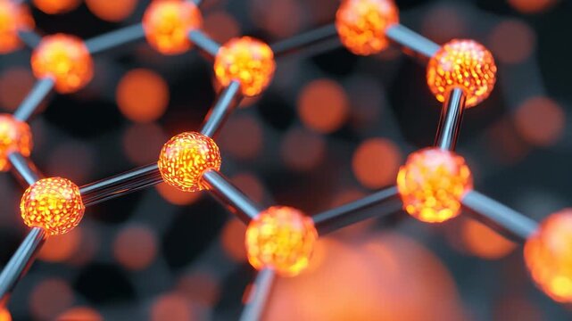 This captures a detailed view of a metal structure adorned with vibrant orange lights Graphene one atom thick under a powerful microscale lens
