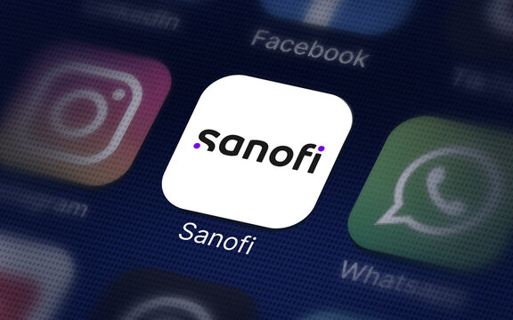 Sanofi company logo on the smartphone screen