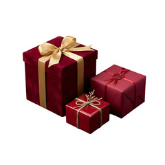 Three Red Velvet Gift Boxes with Gold Ribbons Transparent Background PNG