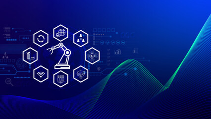 Fototapeta premium Smart industry, automation and optimisation concept on virtual. Business and modern technology concept, Future of manufacturing innovation. not ai