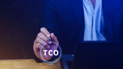 TCO concept. Total Cost of Ownership, purchase price of an asset plus the costs of operation, business concept background