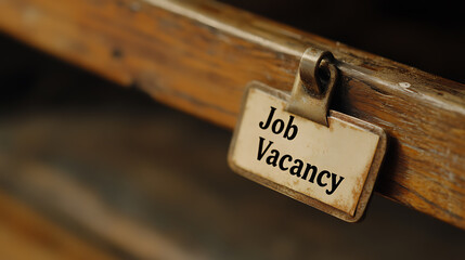 A rustic notice announces a 'Job Vacancy,' clipped to a weathered wooden surface. The aged aesthetic suggests a timeless pursuit of opportunities and career advancement.