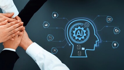 Conceptual Representation of Artificial Intelligence with Hands Emphasizing Collaboration and Innovation in a Modern Business Environment Gluon.