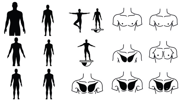 Human silhouette outlines depicting poses and anatomy for conceptual use