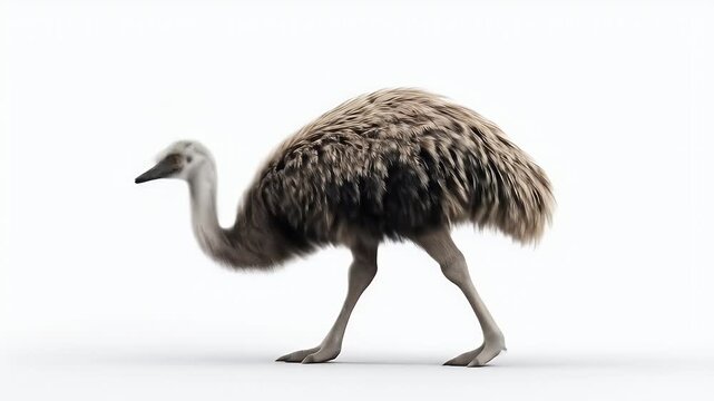 Emu Bird Posing Gracefully in a Bright White Studio.