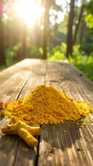 Turmeric powder on wooden table