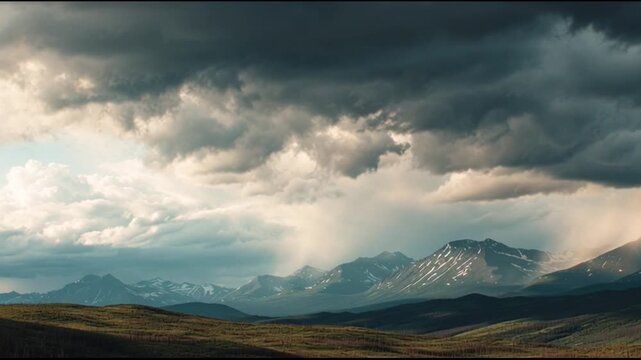 Storm Clouds Breaking Over Distant Peaks