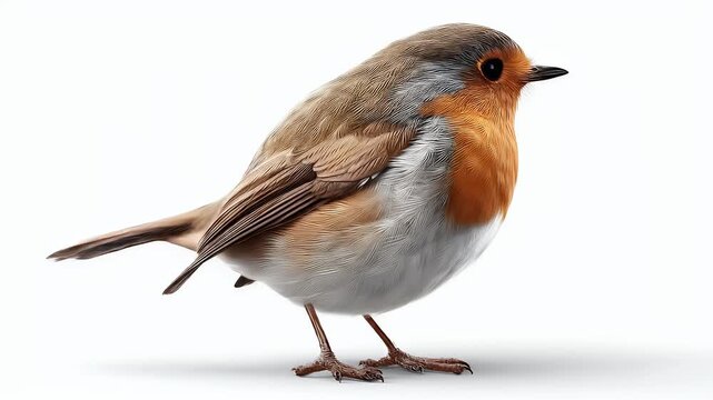 European Robin Bird Posing Against a White Background.