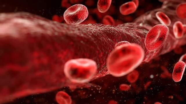 This captures the movement of red blood cells as they flow through a vein contributing to the circulation of blood in the body Stylized illustration of platelets forming a clot