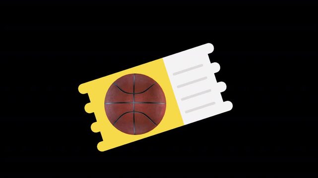 3D basketball match ticket animation with a basketball icon on a modern ticket design. Ideal for sports promos, event ads, booking apps, and social media. 5-second animation.