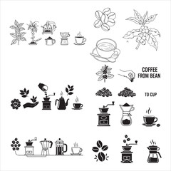 Coffee Beans Roasting Brewing Cup Black Vector Illustration