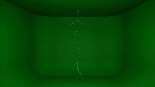 Dramatic blue lightning bolt strikes down with a thunder sound effect on an isolated green background