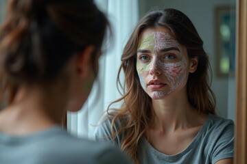 Portrait of a Person with a Dual-Painted Face Reflecting Their Clarity and Confusion