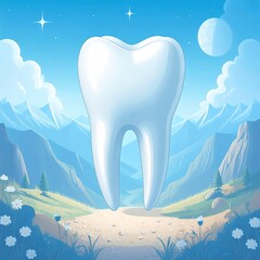 Tooth in idyllic landscape