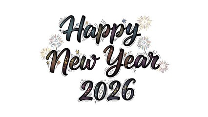 Celebratory New Year 2026 illustration with floral elements on a white background