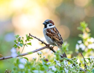 Sparrow perched on branch