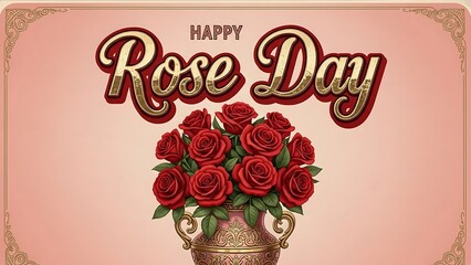 Happy Rose Day Greeting Card Featuring A Vintage Vase Filled With Red Roses