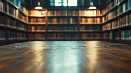 A quiet library scene with bookshelves filled with books