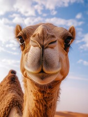 A close-up photo showcasing the intricate features and texture of a camel's skin.