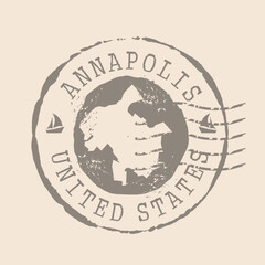 Stamp Postal Annapolis is a city of USA. Map Silhouette rubber Seal.  Design Retro Travel. Seal  Map Annapolis grunge  for your design. United States.  EPS10