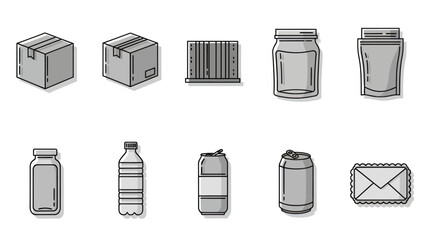 Collection of Various Packaging and Container Illustrations.