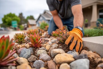 Planting succulents in a landscaped garden