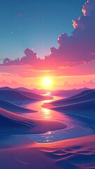 Vibrant sunset over desert