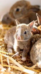 Adorable baby rabbits in straw