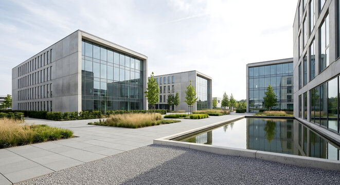 Modern Office Park With Contemporary Buildings and Clean Professional Architectural Design

