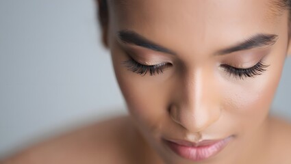 Obraz premium Inner Reflection: A portrait of a woman with closed eyes evokes a sense of tranquility and introspection, offering a glimpse into the depths of thought and emotion. 