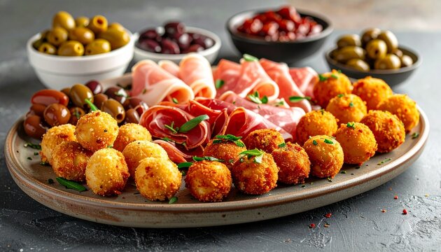Modern Spanish Tapas Platter. Spanish Fine Dining Set Up