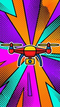 drone delivery object technology pop comic art style vertical background